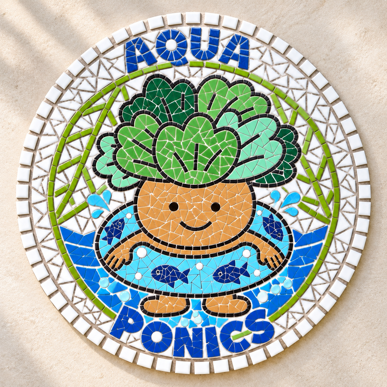 ビニールハウス前ロゴ（AQUA PONICS）