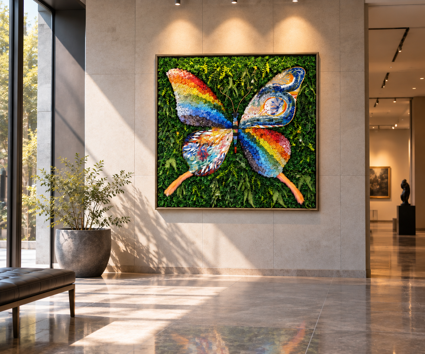 壁面アート「蝶と魚の対話」